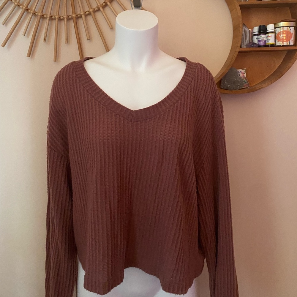 Maroon v neck sweater Shein
